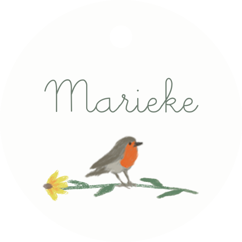 Label rond Roodborstje gele zonnehoed | 16 labels